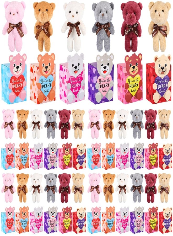 Halloscume 48 Packs Valentine's Day Mini Bear Toy Bulk Stuffed Animal with Heart Boxes Party Favors Supplies for Kids Classroom Valentine's Gifts Exchange School Rewards Prizes, 6 Styles - Image 1